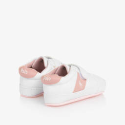 Ralph Lauren-Baby Girls White & Pink Pony Logo Pre-Walker Trainers | Childrensalon