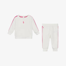 Ralph Lauren-Baby Girls White & Pink Tracksuit | Childrensalon