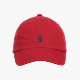 Ralph Lauren-كاب مطرز بشعار قطن لون أحمر للأطفال | Childrensalon