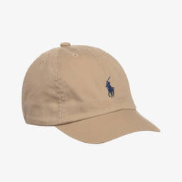 Beige Cotton Pony Logo Cap