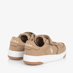 Ralph Lauren-حذاء رياضي بشريط لاصق جلد صناعي لون بيج | Childrensalon