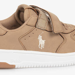 Ralph Lauren-حذاء رياضي بشريط لاصق جلد صناعي لون بيج | Childrensalon