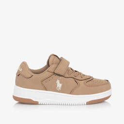 Ralph Lauren-حذاء رياضي بشريط لاصق جلد صناعي لون بيج | Childrensalon