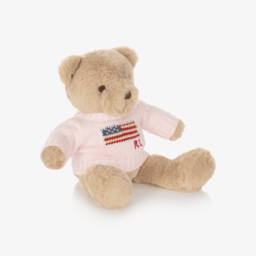 Ralph Lauren-Beige Polo Bear Soft Toy with Pink Flag Sweater (20cm) | Childrensalon