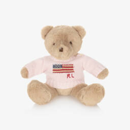 Ralph Lauren-Beige Polo Bear Soft Toy with Pink Flag Sweater (20cm) | Childrensalon