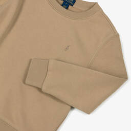 Ralph Lauren-Boys Beige Embroidered Logo Cotton Sweatshirt | Childrensalon