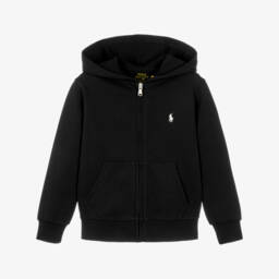 Boys Black Hooded Zip-Up Top