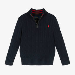 Ralph Lauren-بلوفر بنص سحاب قطن لون أزرق للأولاد | Childrensalon