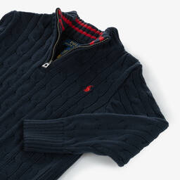 Ralph Lauren-بلوفر بنص سحاب قطن لون أزرق للأولاد | Childrensalon