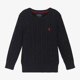 Ralph Lauren-بلوفر قطن محبوك بتصميم كابل لون كحلي للأولاد | Childrensalon
