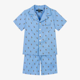 Ralph Lauren-بيجاما شورت قطن تويل لون أزرق للأولاد | Childrensalon