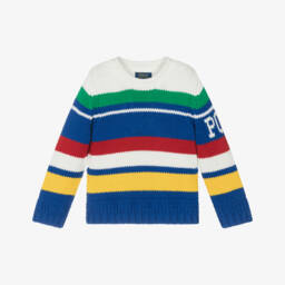 Ralph Lauren-Boys Blue Cotton Stripe Sweater | Childrensalon