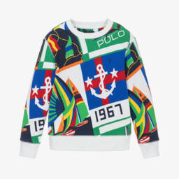Ralph Lauren-Boys Blue & Green Cotton Sweatshirt | Childrensalon