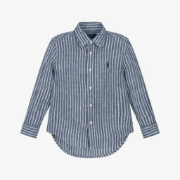 Ralph Lauren-قميص كتان مقلم لون كحلي وأبيض للأولاد | Childrensalon