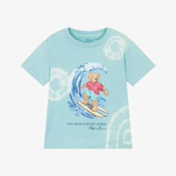 Boys Blue Tie-Dye Cotton Polo Bear T-Shirt