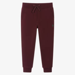 Ralph Lauren-Boys Burgundy Red Cotton Pony Logo Joggers | Childrensalon