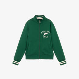 Boys Green Cotton-Blend Zip-Up Top