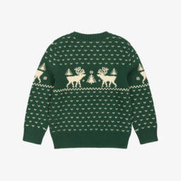 Ralph Lauren-Boys Green Cotton Knit Fair Isle Sweater with Reindeer | Childrensalon