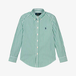 Ralph Lauren-Boys Green & White Stripe Cotton Shirt | Childrensalon