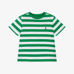 Ralph Lauren-Boys Green & White Stripe Cotton T-Shirt | Childrensalon