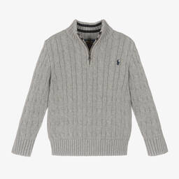 Ralph Lauren-بلوفر بنص سحاب قطن لون رمادي للأولاد | Childrensalon