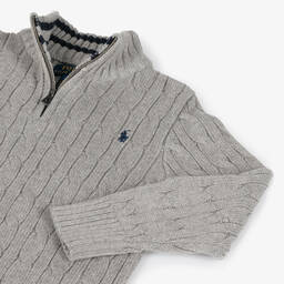 Ralph Lauren-بلوفر بنص سحاب قطن لون رمادي للأولاد | Childrensalon