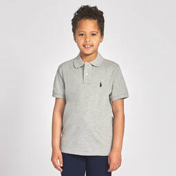 Ralph Lauren-Boys Grey Cotton Piqué Polo Shirt | Childrensalon