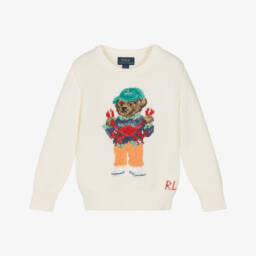 Ralph Lauren Boys Ivory Cotton Polo Bear Sweater Childrensalon