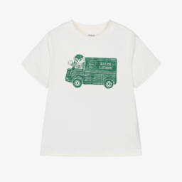 Ralph Lauren-Boys Ivory & Green Coffee Van T-Shirt  | Childrensalon