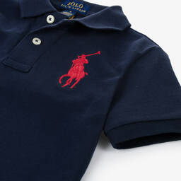 Ralph Lauren-Boys Navy Blue Big Pony Cotton Polo Shirt | Childrensalon