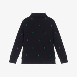 Ralph Lauren-Boys Navy Blue Cotton Half-Zip Sweatshirt with Pony Logos | Childrensalon