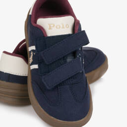 Ralph Lauren-Boys Navy Blue Faux Suede Velcro Trainers with Pony Logo | Childrensalon