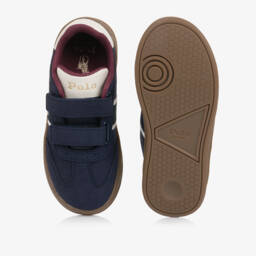 Ralph Lauren-Boys Navy Blue Faux Suede Velcro Trainers with Pony Logo | Childrensalon