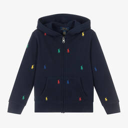 Boys Navy Blue Pony Zip-Up Hoodie