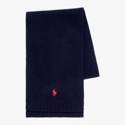 Boys Navy Blue Wool Scarf with Pony Logo