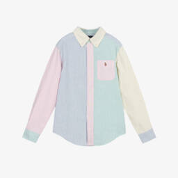Ralph Lauren-Boys Pastel Blue & Green Striped Oxford Cotton Shirt | Childrensalon