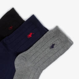 Ralph Lauren-Boys Ribbed Knit Ankle Socks with Pony Logo (3 Pack) | Childrensalon