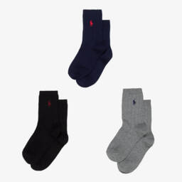 Ralph Lauren-Boys Ribbed Knit Ankle Socks with Pony Logo (3 Pack) | Childrensalon