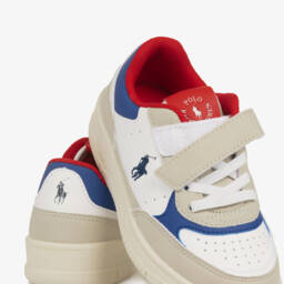 Ralph Lauren-Boys White & Beige Faux Leather Trainers | Childrensalon