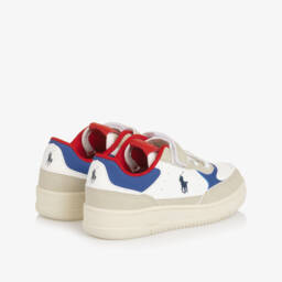 Ralph Lauren-Boys White & Beige Faux Leather Trainers | Childrensalon