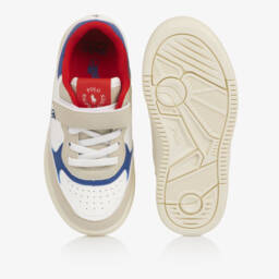 Ralph Lauren-Boys White & Beige Faux Leather Trainers | Childrensalon