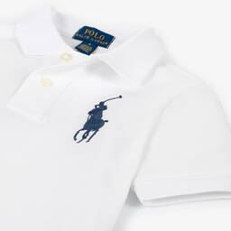 Ralph Lauren-توب بولو قطن بيكيه لون أبيض للأولاد | Childrensalon
