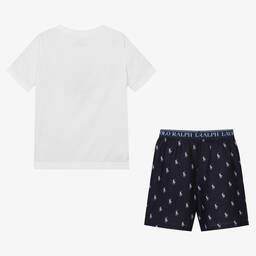 Ralph Lauren-بيجاما شورت قطن لون كحلي و أبيض للأولاد | Childrensalon