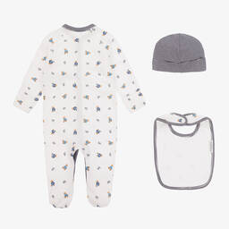 Ralph Lauren-طقم أفرول بطبعة الدب بولو لون ابيض وأزرق للمواليد | Childrensalon