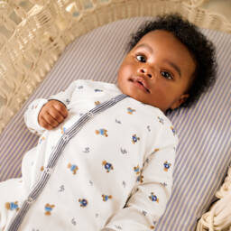 Ralph Lauren-طقم أفرول بطبعة الدب بولو لون ابيض وأزرق للمواليد | Childrensalon