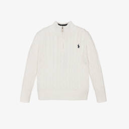 Ralph Lauren Boys White Cotton Knit Zip-Up Top Childrensalon
