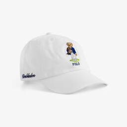 Boys White Wimbledon Collection Cap with Polo Bear