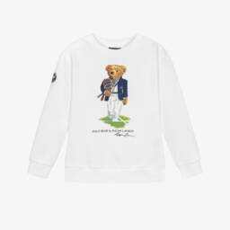 Boys White Wimbledon Collection Sweatshirt with Polo Bear