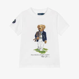 Boys White Wimbledon Collection T-Shirt with Polo Bear