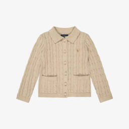 Girls Beige Cotton Cable-Knit Cardigan